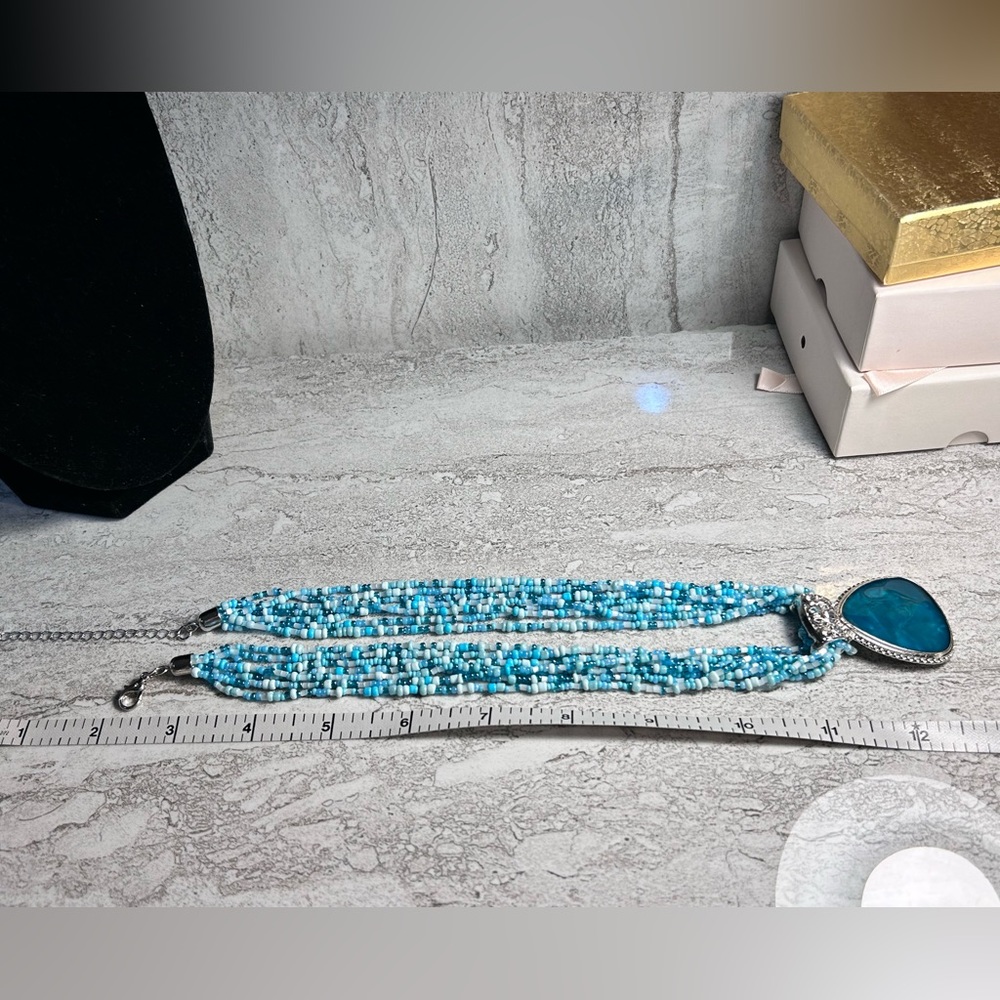 New Necklace Blue Turquoise Beaded Crystal Gem Boho Artsy Classic Statement - Picture 4 of 7